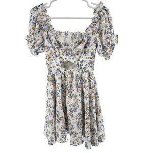 Altar'd State Floral Mini Dress puff sleeves cutout front smocked cottage flirty